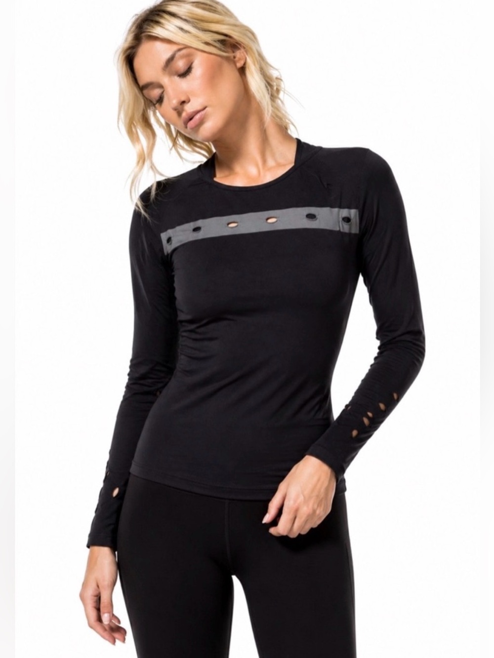 Alala Performance Long Sleeve Cutout Athletic Top Black Gray Size Medium
